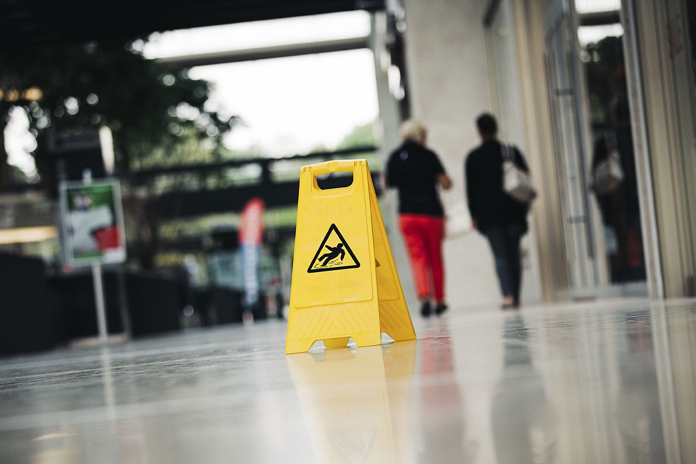 Slip sign in building