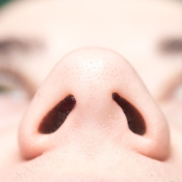 Close up of a patient's nostrils.