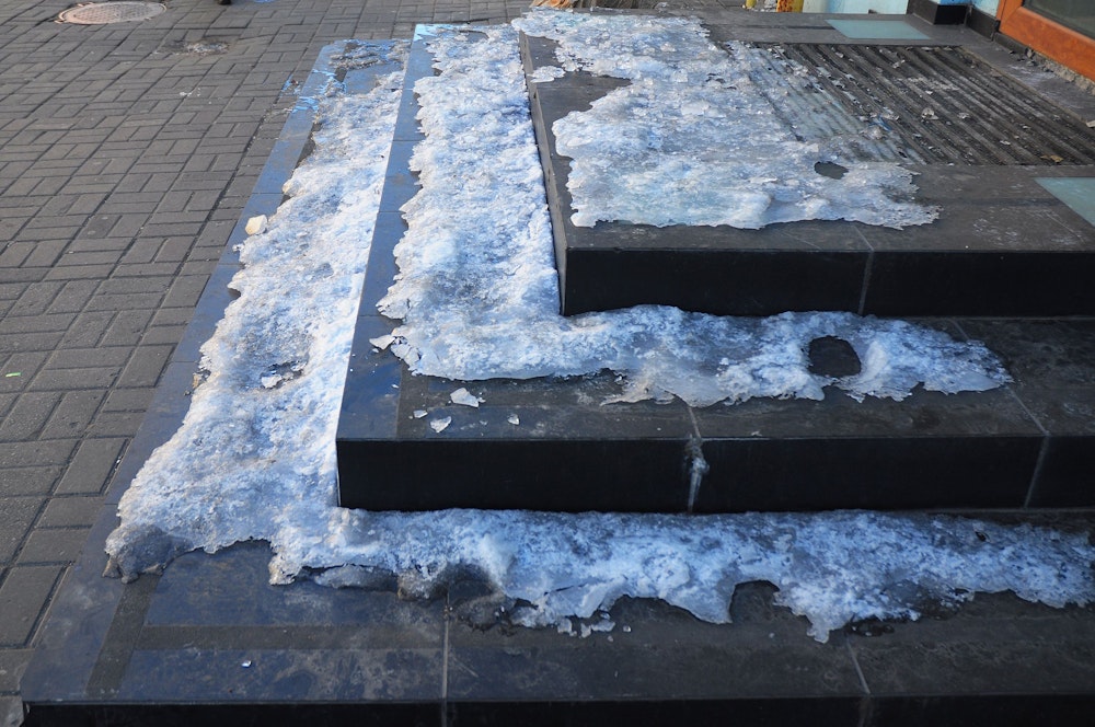 Icy stairs are a slip-and-fall hazard.