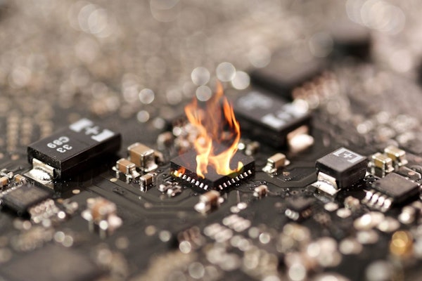 computer chip on fire