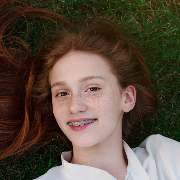 Up close of girl smiling with braces