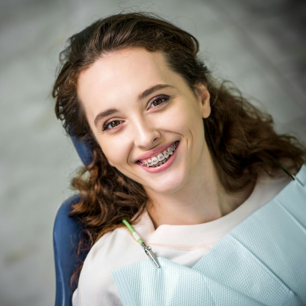 Young girl wearing braces