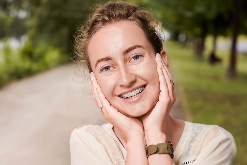 Woman with ceramic braces