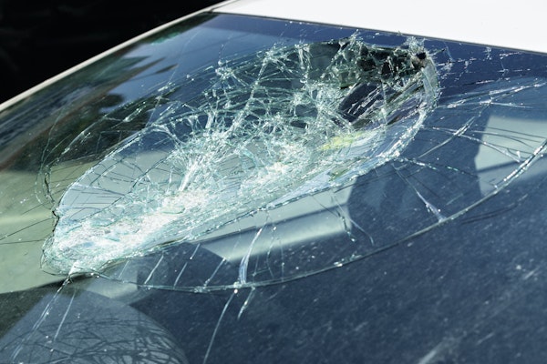 Close up of a broken windshield