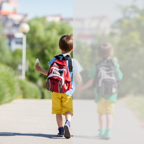 Split clear and blurred image of children