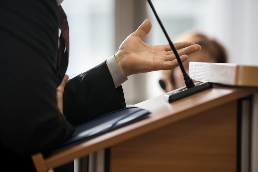 Lawyer talking in court
