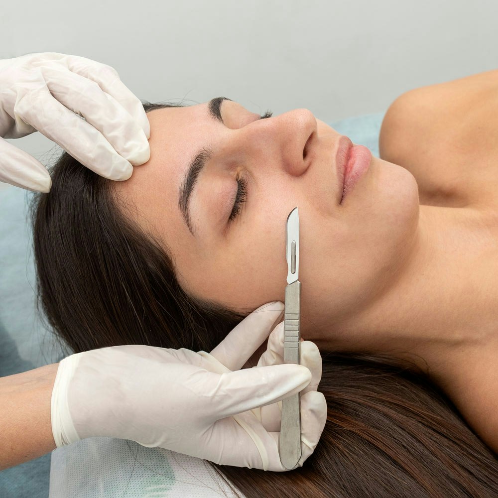 Woman receiving dermaplaning