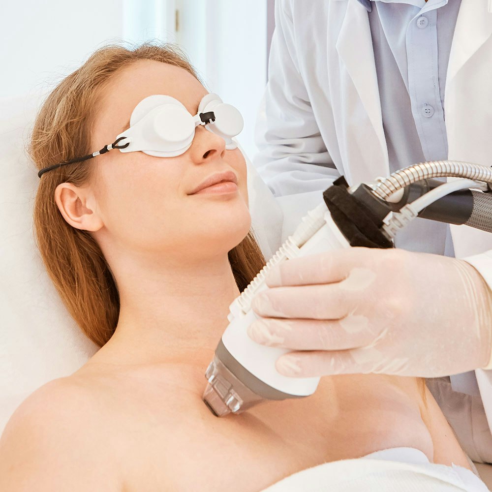 Microneedling treatment on breasts