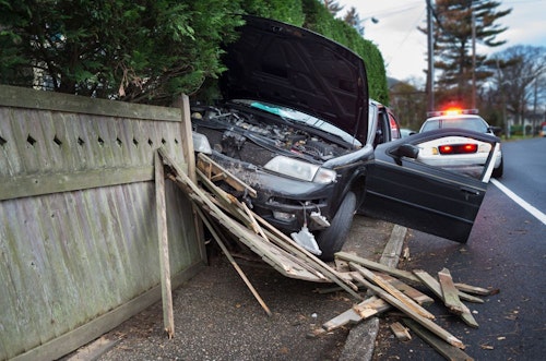Car that collided with a fence