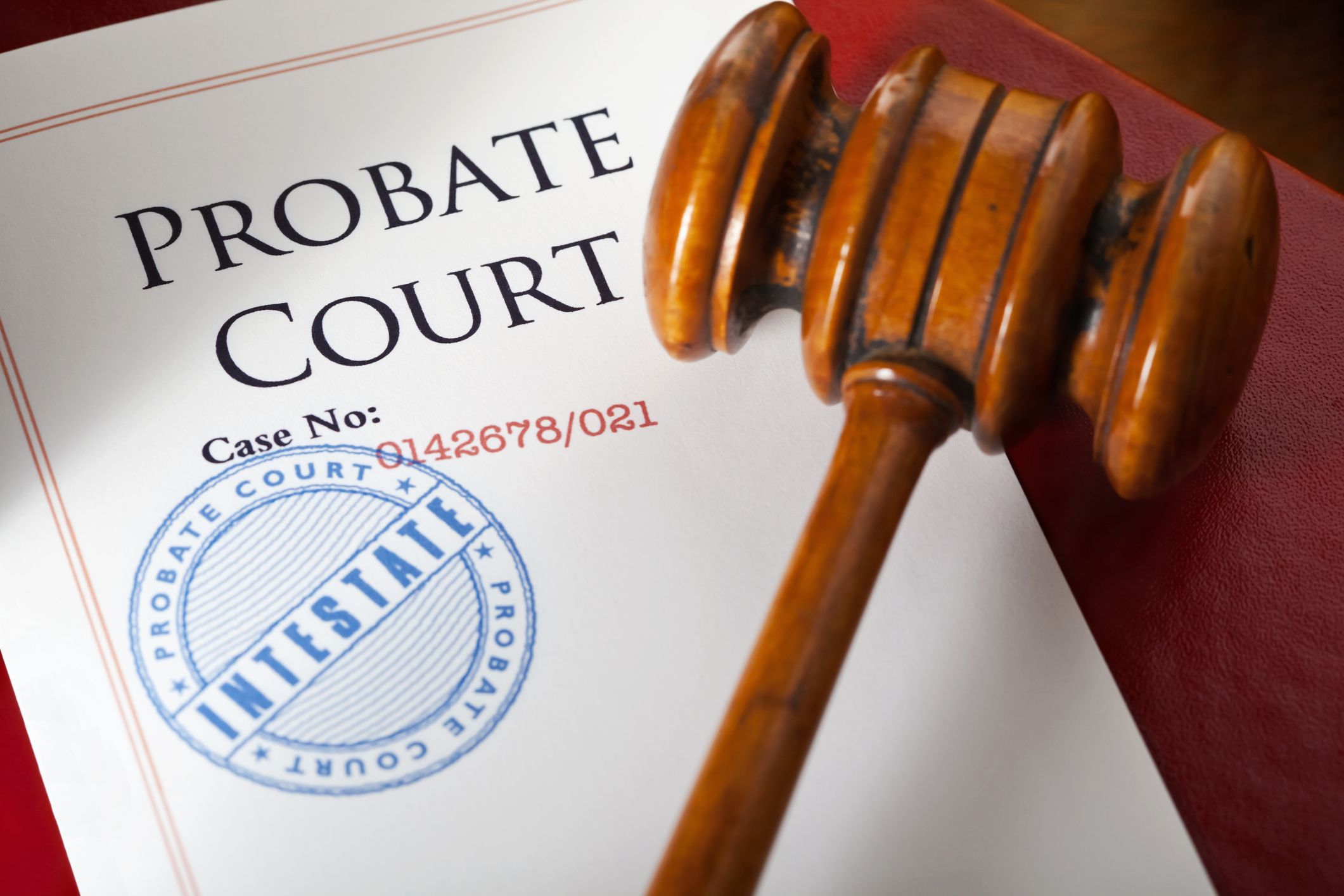 Close up of Probate Court document and gavel