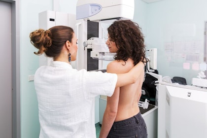 Woman getting a mammogram
