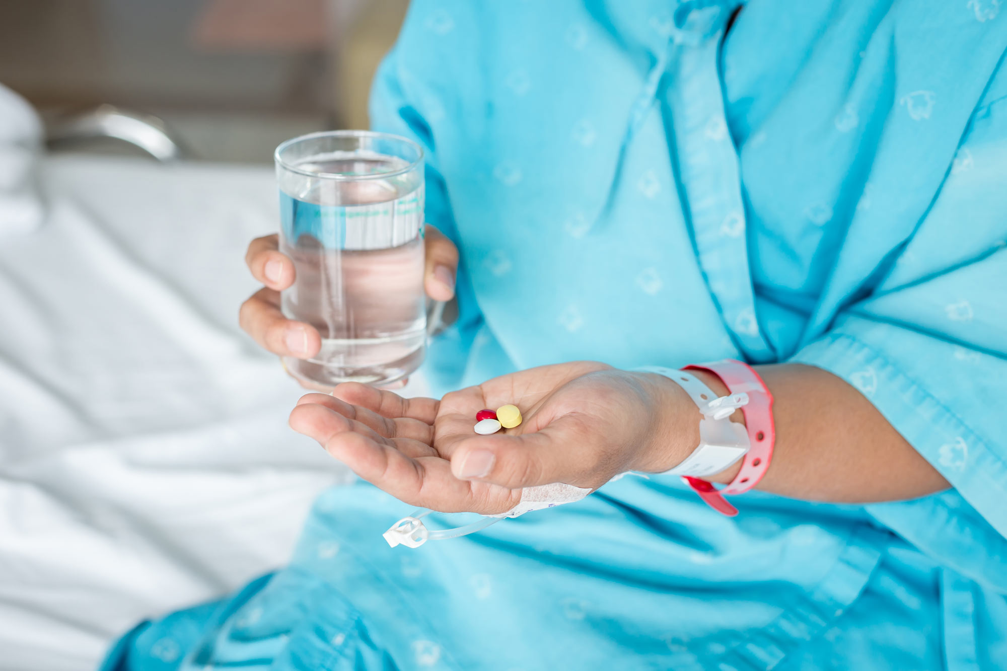 Hospital patient taking medication