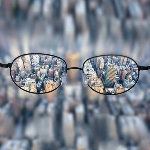 Myopia lens viewing a city