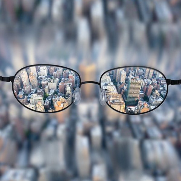 Myopia lens viewing a city