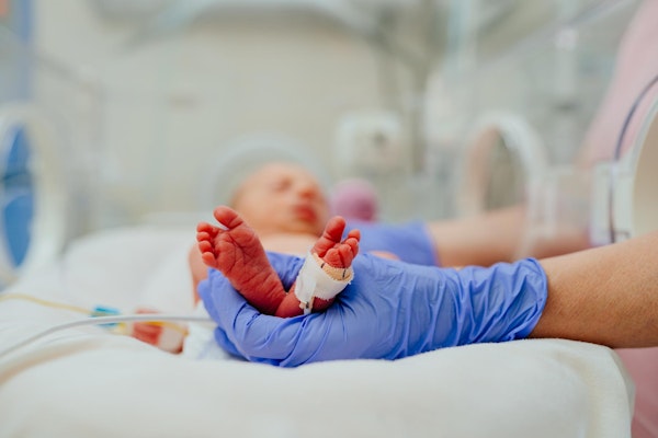 Doctor caring for premature baby in NCU