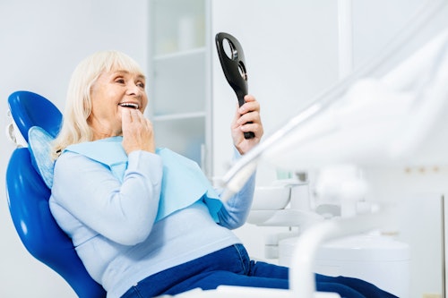 Women smiling into mirror