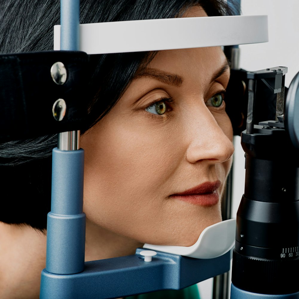Woman in eye exam