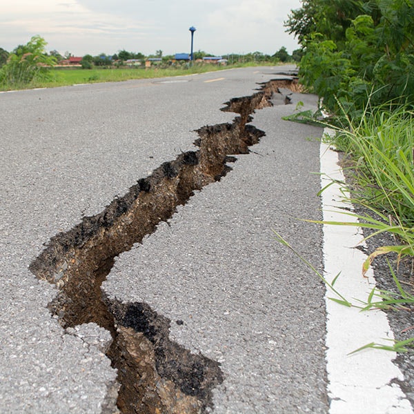 Deep crack in road