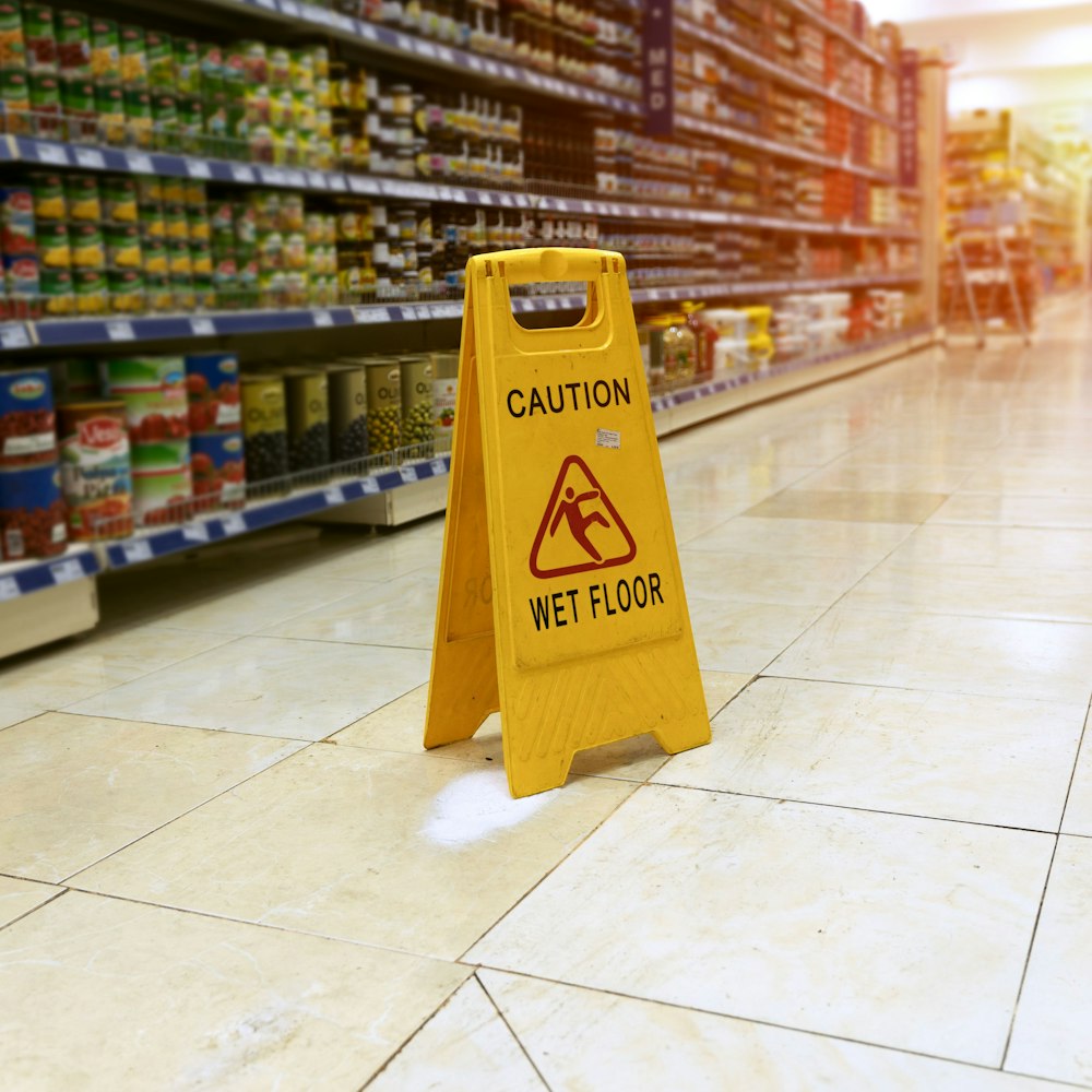Supermarkets wet floor sign