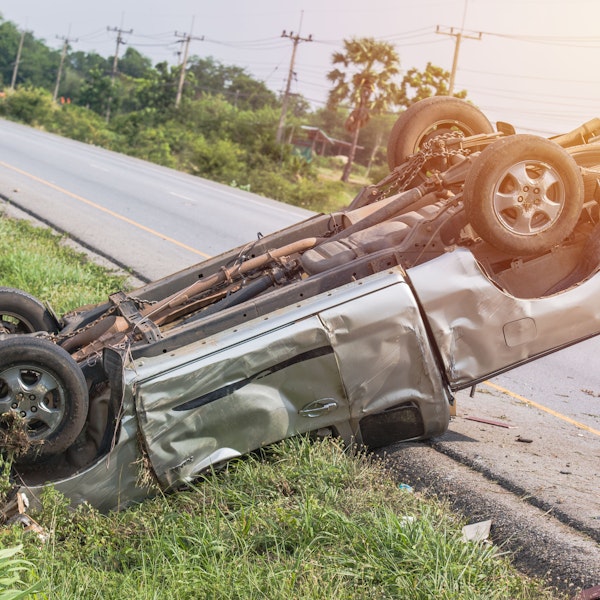 car flipped upside down