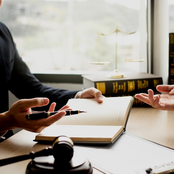 Lawyer reviewing appellate law with client