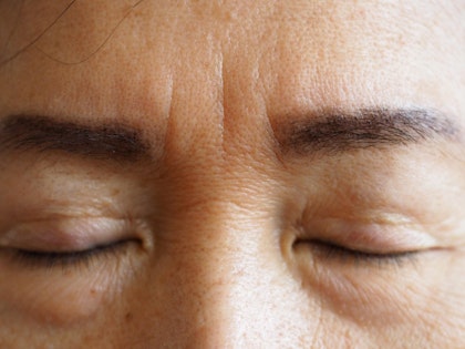 Close up of woman's frown lines