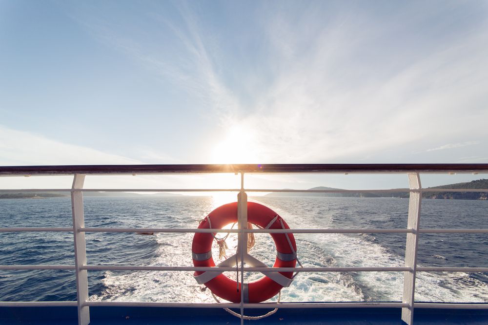 a life preserver hanging on a cruise ship