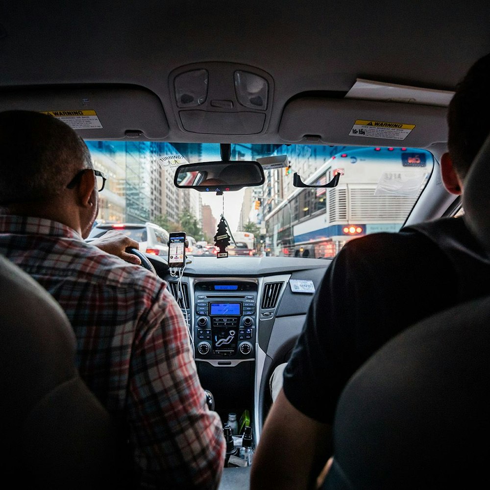 Driver and passenger stuck in traffic