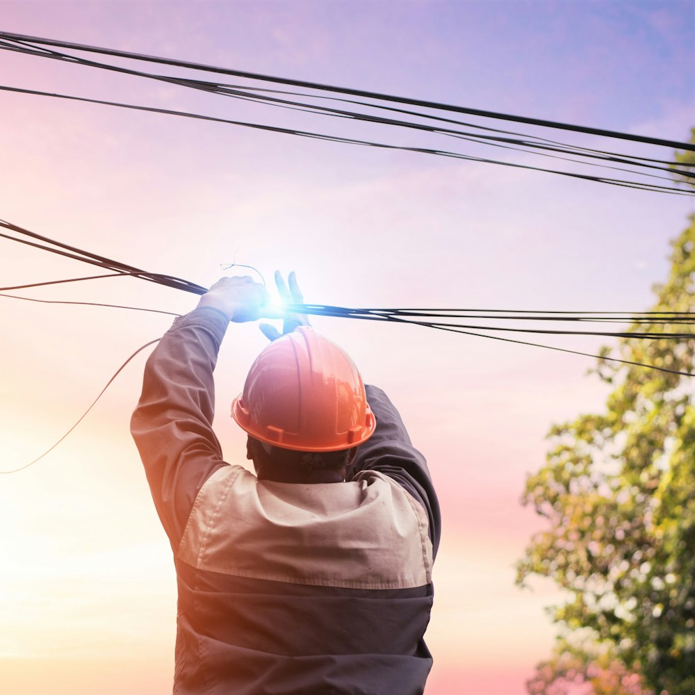 Construction worker working with electricity