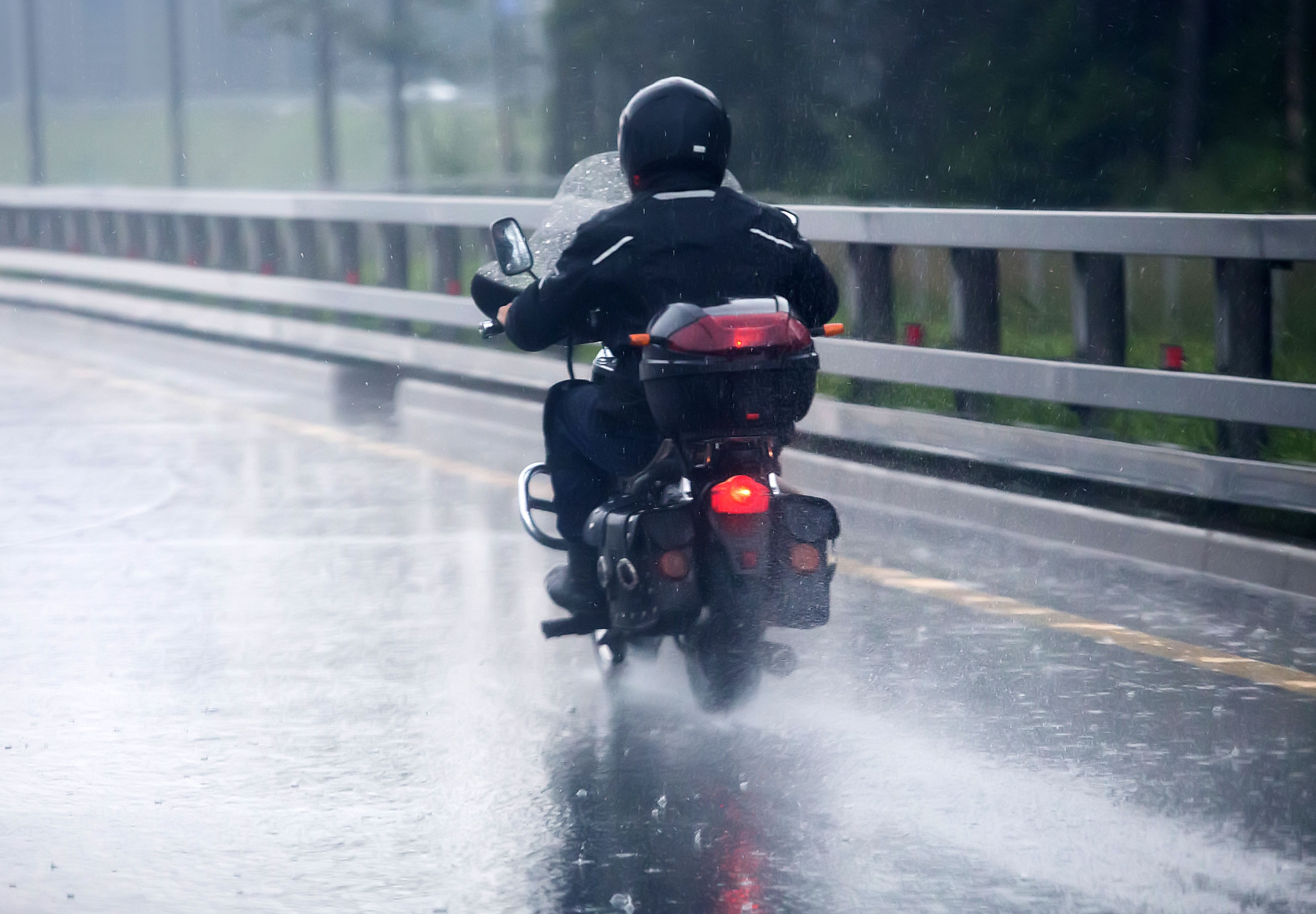 Motorcycle on wet road