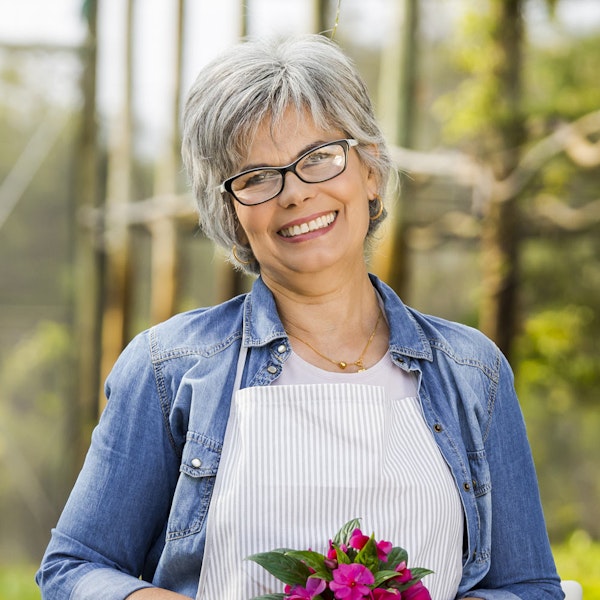 smiling woman with flowers