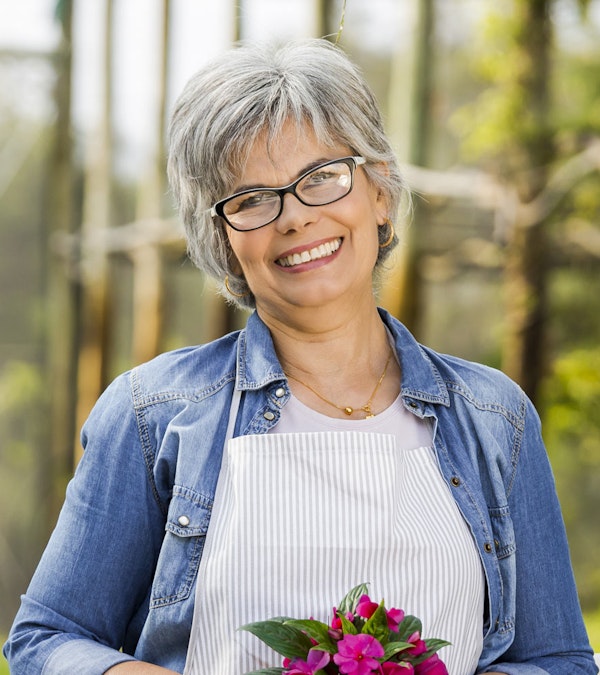smiling woman with flowers