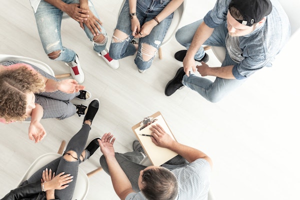 Top view of anger management course for young adults