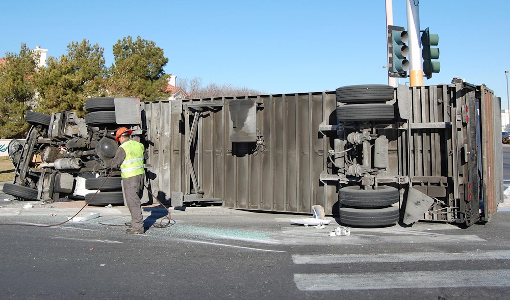 Overturned semi-truck