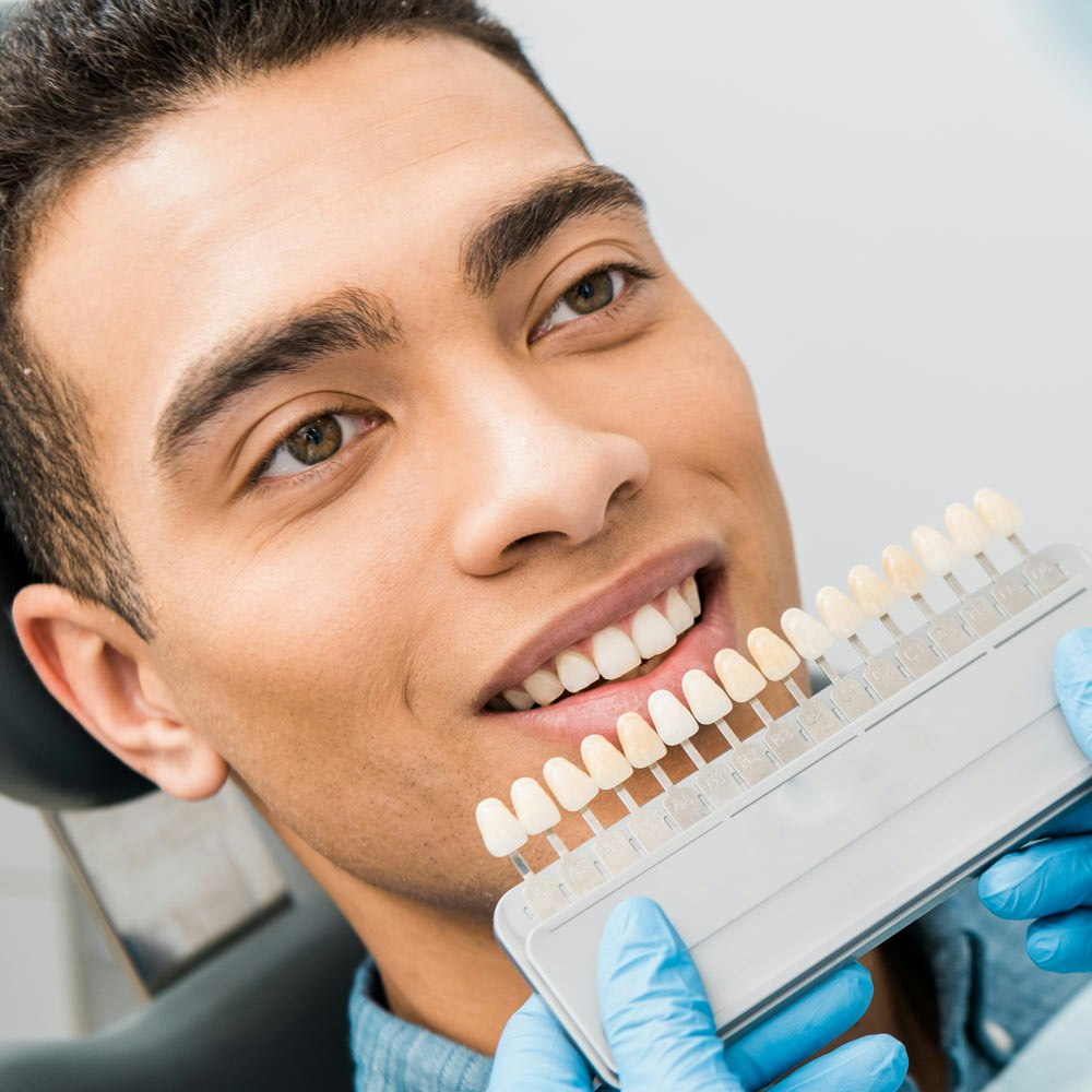 Patient comparing veneers
